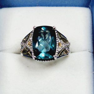 SOLD! Teal Fluorite ring in 14K YG and Platinum over 925 Sterling silver sz 8